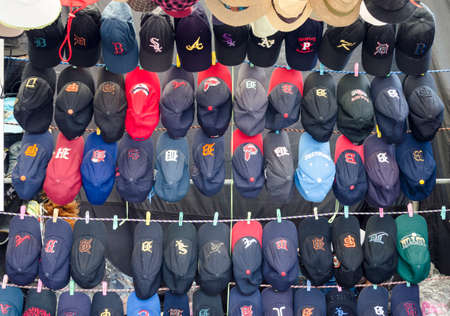 BANGKOK,THAILAND - 2 FEBRUARY 2017 : hanging of cap hat for selling at ahopのeditorial素材