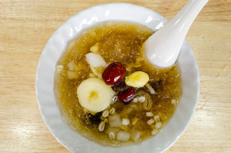 Chinese dessert, cold boiled Ginkgo with the Longan soup in Thailand.の写真素材