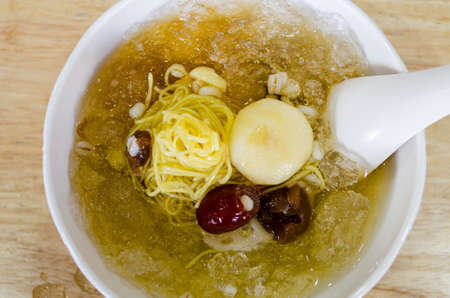 Chinese dessert, cold boiled Ginkgo with the Longan soup in Thailand.の写真素材