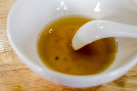 bowl after ate Chinese dessert, cold boiled Ginkgo with the Longan soup in Thailand.の写真素材