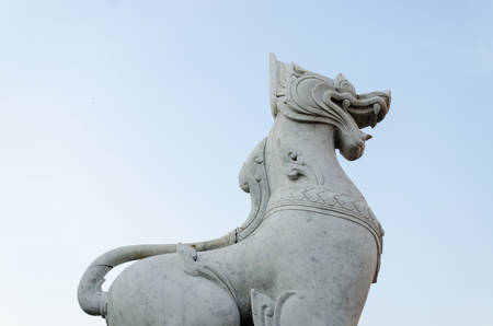 Singha (thai style lion) statue in temple Thailandの写真素材