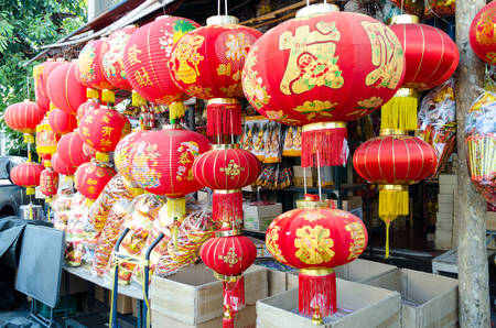 CHINA TOWN,BANGKOK,THAILAND - FEBRUARY 8,2017 : Chinese lanterns in china town,Thailandのeditorial素材