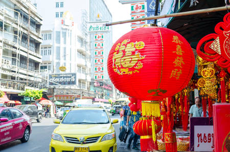 CHINA TOWN,BANGKOK,THAILAND - FEBRUARY 8,2017 : Chinese lanterns in china town,Thailandのeditorial素材