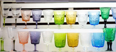 colorful glass of water selling on Shelvesの写真素材