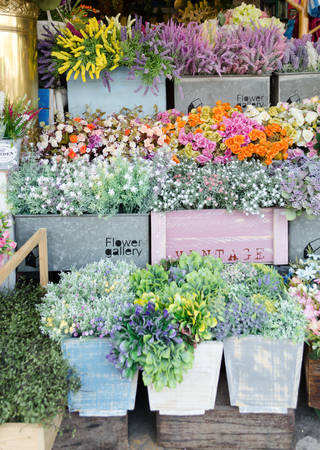 Flower shop outdoor at Jatujak weekend market Bangkok Thailand.のeditorial素材