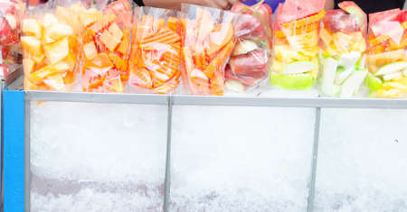 Fruit cart selling at Jatujak weekend market.の写真素材