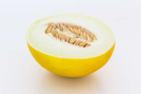 Cantaloupe melon half isolated on white background.の写真素材
