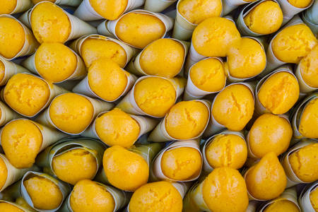 Toddy Palm Cake (Kanom Tarn) in Steaming container. Thailand dessert.の写真素材