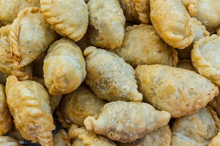 Close up curry puff thai style sale in marketの写真素材