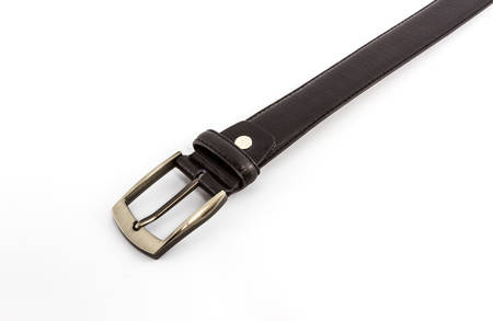Brown leather belt for men on white background.の写真素材