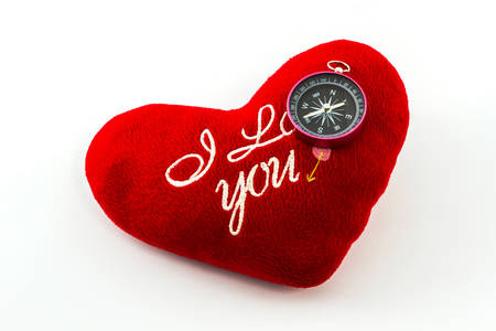 Red hearts and compass symbol love and valentines day isolated on white background.