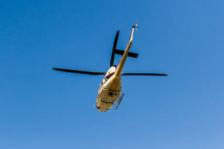 Bangkok,Thailand - 13 January 2014: helicopter thai police hovers in the air during thailand's...