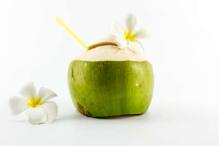 Coconut water drink isolated on white background.の写真素材