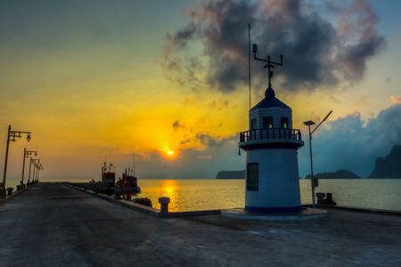 Jetty against beautiful sunrise in thailand  HDRの写真素材