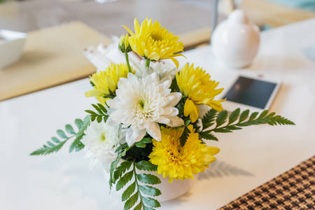 Beautiful flower bouquet with sweet chrysanthemum in vase.の写真素材