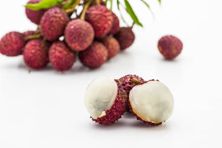 Lychee fruit , Fresh lychees isolated on white background  の写真素材