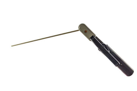 Welding electrode holder with attached electrode wire isolate white background.