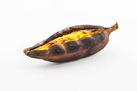Closeup grilled bananas on white background, Thai Grilled banana.の写真素材