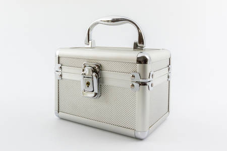 Aluminium jewelry box on white background の写真素材