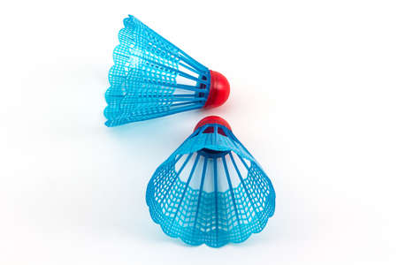 Colorful of plastic shuttlecocks toy on white background.の写真素材