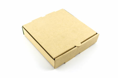 Cardboard pizza box isolated on white background. 