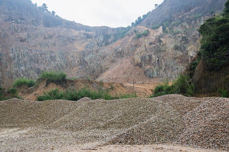 Limestone Quarry, Piles of limestone rocks in China.の写真素材