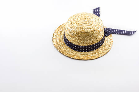 Woven hat on white background, no brandnames or copyright objects. の写真素材