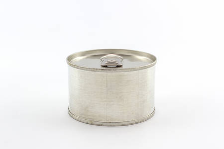 Closeup aluminum tin can on white background.