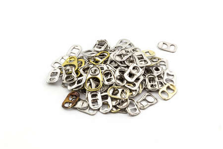 Group of can pull tab on white background.