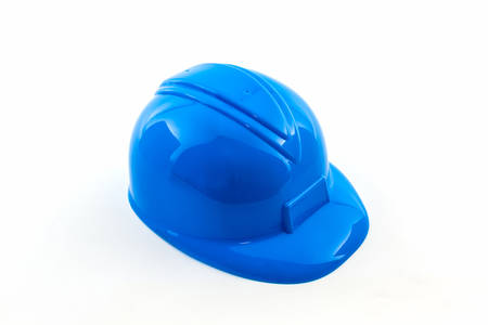 Blue construction helmet on white background.の写真素材