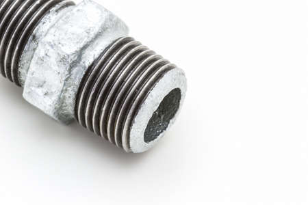 Threaded connector (Hexagon Nipple) ,pipe fitting on white background.の写真素材