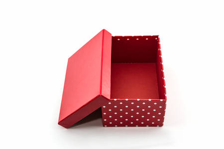 Red polka dots box on white background,with clipping path. 