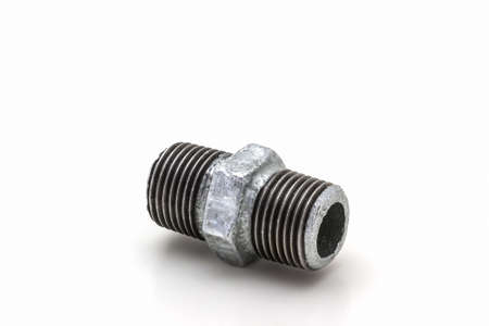 Threaded connector (Hexagon Nipple) ,pipe fitting on white background. 