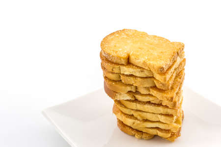 Group of sliced bread on white background. の写真素材