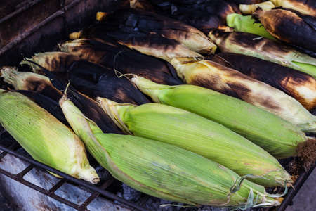 Close up grilled corn on stove, Thai Grilled corn. の写真素材