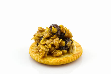 Healthy cereal cracker on white background.の写真素材