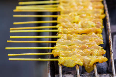 Grilled satay Pork on stove, National dish popular in many other Southeast Asian.の写真素材