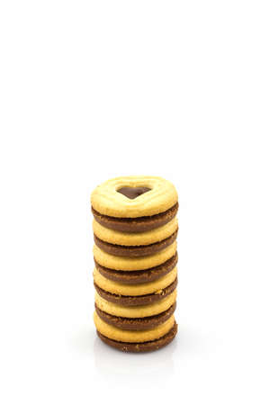 Group of Biscuit Cookie heart shaped on white background.の写真素材