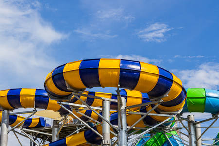 Colorful slides of the aquapark, Water park.の写真素材