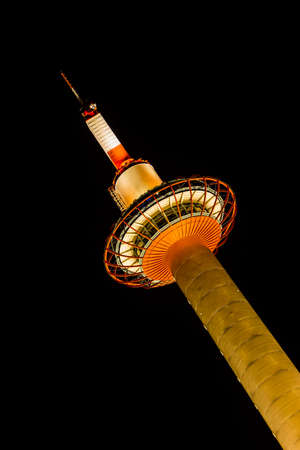 Kyoto Tower in Kyoto with dark sky.のeditorial素材