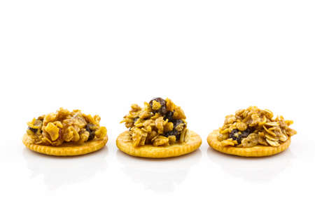 Healthy cereal cracker on white background.の写真素材