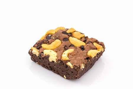Close up Brownie cake on white background .の写真素材