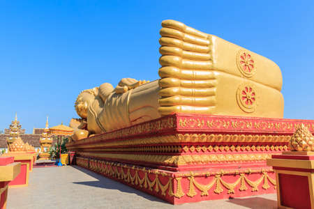 Image of Reclining Golden Buddha in the centre of Vientiane, Laos.の写真素材