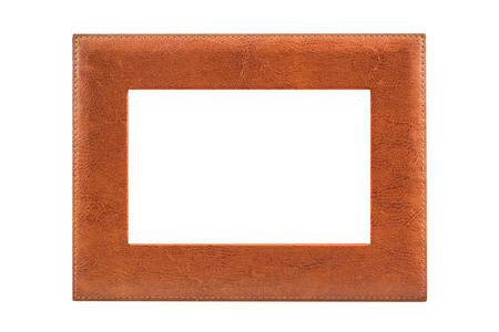 Vintage leather picture frame isolated on white background.