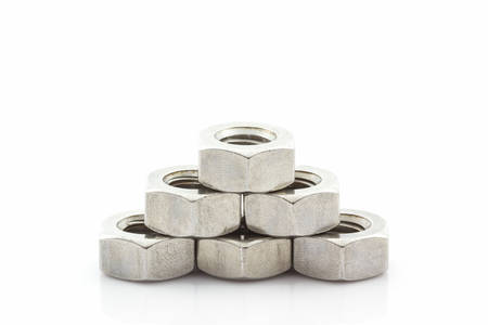 Close up Metal nuts on white background.