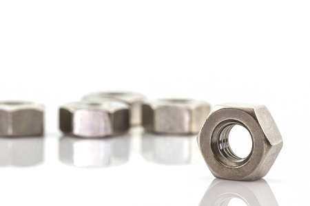 Close up Metal nuts on white background.の写真素材