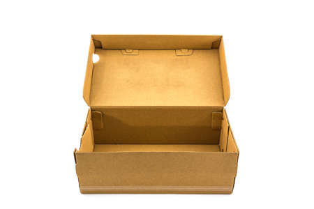 Brown shoe box on white background with clipping path. For shoes, electronic device and other products.の写真素材