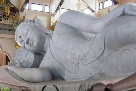 Marble of Reclining Buddha statue in Temple of watpaphukon, asian style.のeditorial素材