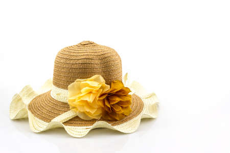 Woven hat on white background.の写真素材