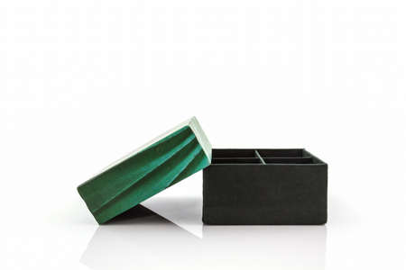 Green paper box on white background, with clipping path.の写真素材